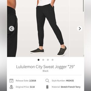 Lululemon City Sweat Jogger 29” Men’s Small Black